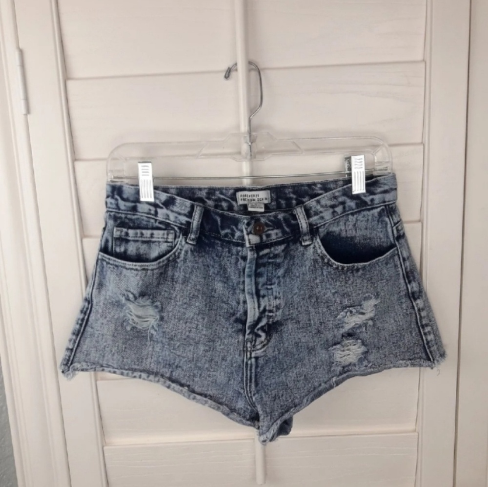 Forever 21 High Waist Acid Wash Denim Shorts